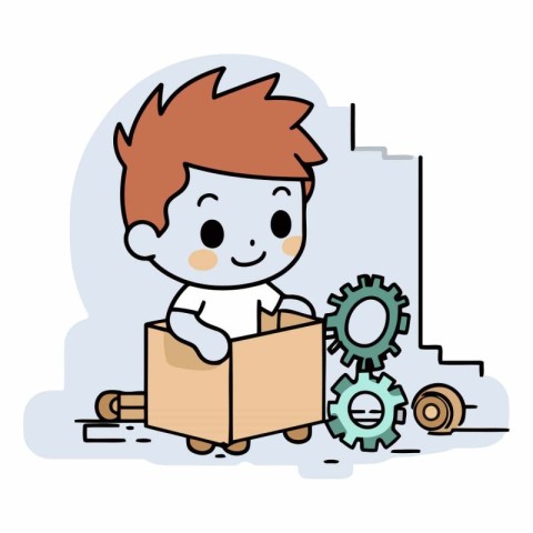 Businessman holding box with gears and cogwheels.