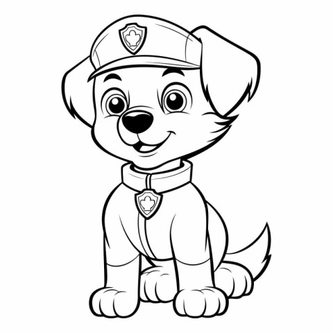 Black and White Cartoon Illustration of Cute Puppy Police Dog Co