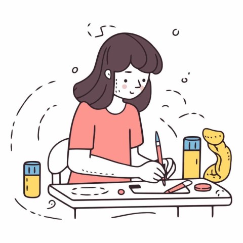 Illustration of a woman doing her make-up at home.