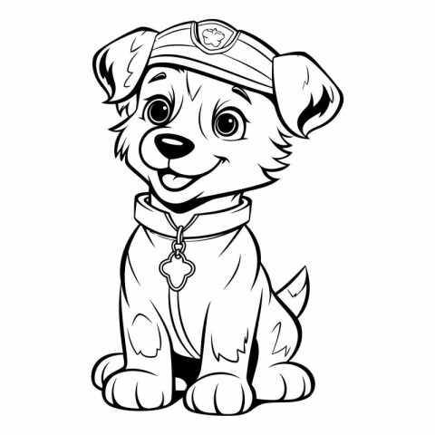 Cute cartoon dog in police cap. Vector clip art illustration.