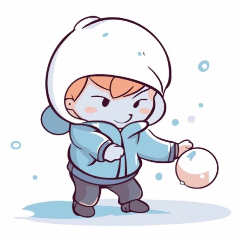 Cute little boy in winter clothes playing snowballs.