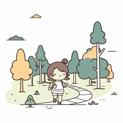 Illustration of a girl walking in the park.