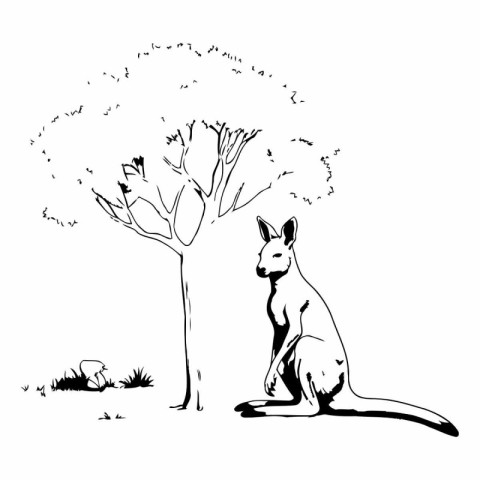 Kangaroo sitting on a tree. Hand drawn vector illustration.