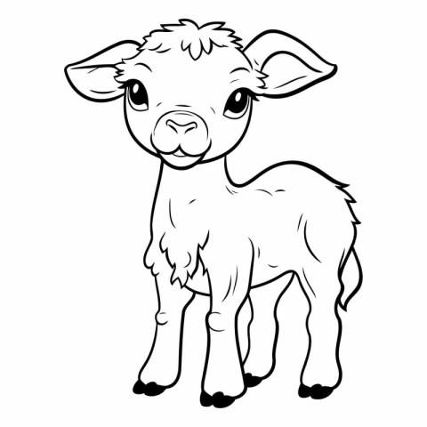 Black and White Cartoon Illustration of Cute Baby Lamb Animal fo