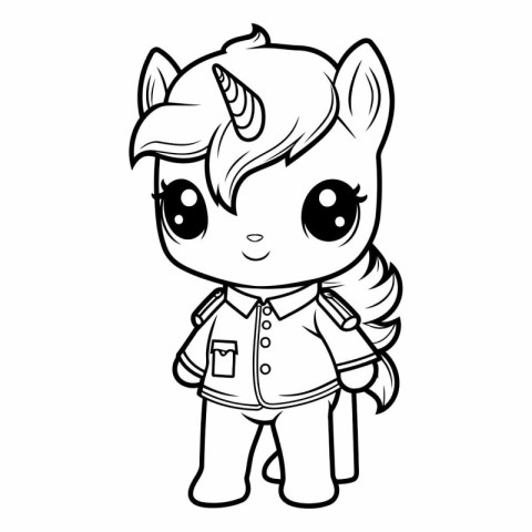 Black and White Cartoon Illustration of Cute Unicorn Fantasy Cha