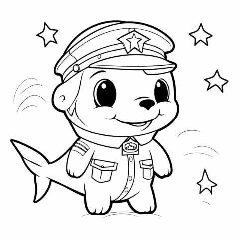 Black and White Cartoon Illustration of Cute Baby Policeman Anim