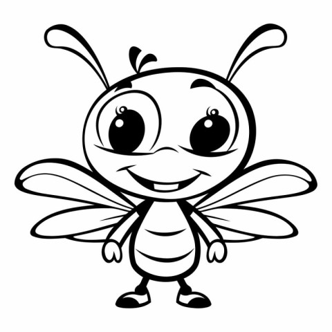 Black and White Cartoon Illustration of Funny Bee Character Masc