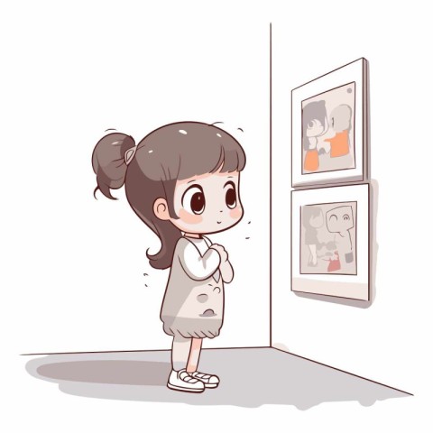 Illustration of a little girl looking at a picture in a museum