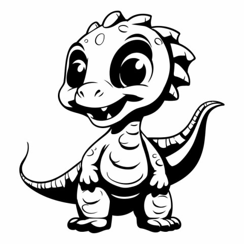 Cute Dinosaur - Black and White Cartoon Illustration Isolated on