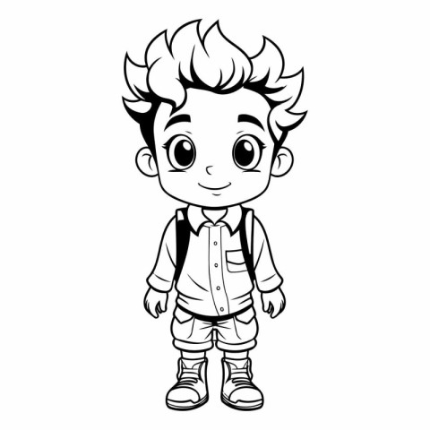 Cute boy cartoon in shirt and suspenders vector illustration gra