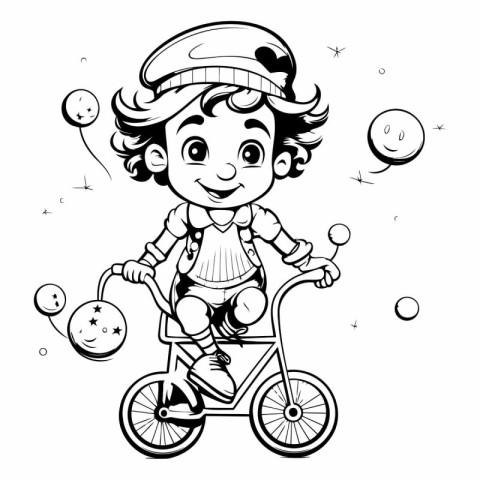 Black and White Cartoon Illustration of Kid Playing Juggling wit