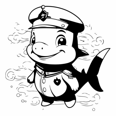 Black and White Cartoon Illustration of Cute Hippopotamus Sea Ca