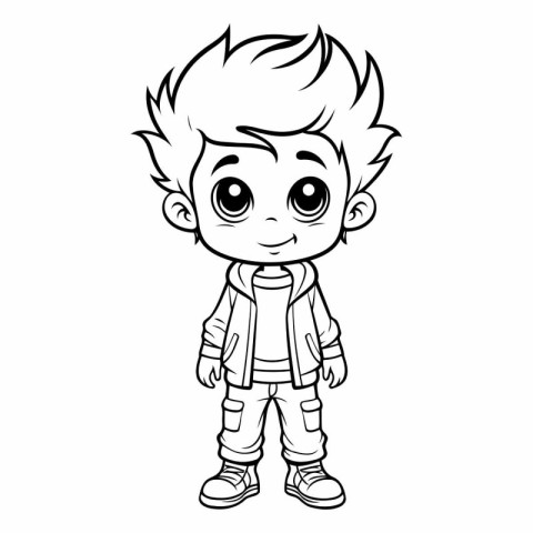 Cute little boy standing and smiling for coloring book.