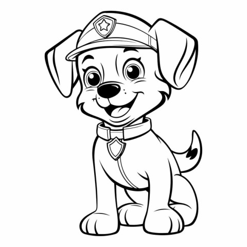 Cute puppy with a police cap. Vector clip art illustration.