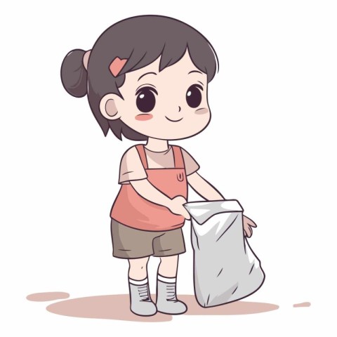 Cute little girl with a big bag of garbage.