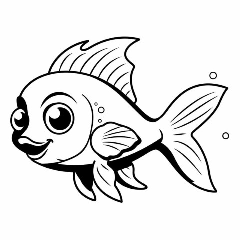 Black and White Cartoon Illustration of Cute Fish Animal Charact