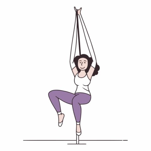 Illustration of a girl doing antigravity yoga with a hammock.