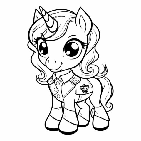 Black and White Cartoon Illustration of Cute Unicorn Fantasy Cha