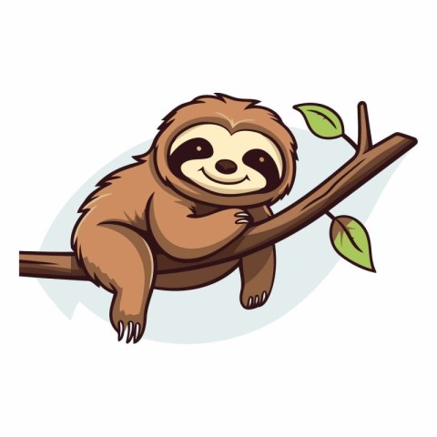 Cute cartoon sloth on a tree branch.