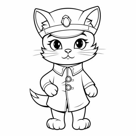 Black and White Cartoon Illustration of Cute Cat Sailor Characte