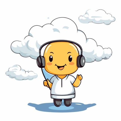 Vector illustration of Cute Cartoon Man with Headphones and Clou