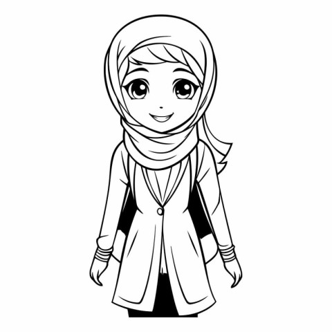 cute little muslim girl with hijab cartoon vector illustration g