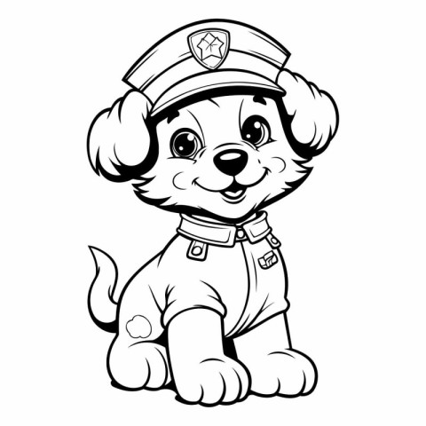 Cute puppy wearing a police cap. Vector clip art illustration.