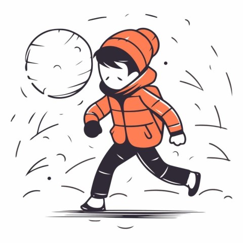 Vector illustration of a boy playing ice skating. Winter sport.