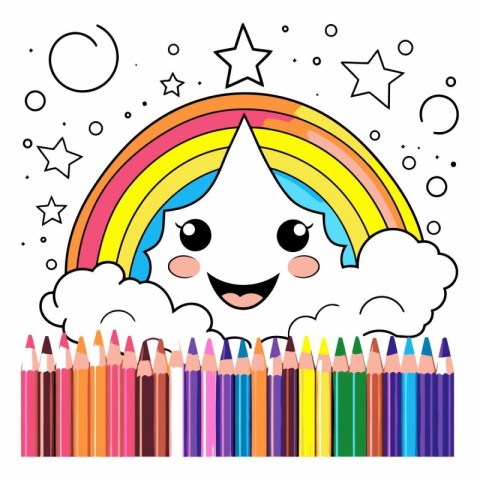 Rainbow and color pencils. Cute cartoon vector illustration.