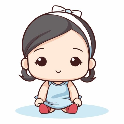 Cute little girl cartoon vector illustration graphic design icon