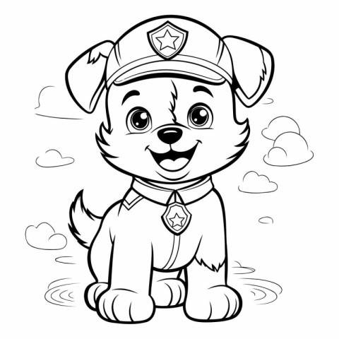 Black and White Cartoon Illustration of Cute Puppy Police Dog An