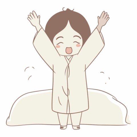 Illustration of a boy in a pajama waking up in the morning