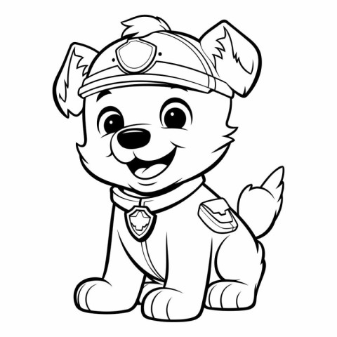 Cute puppy in a firefighter uniform for coloring book