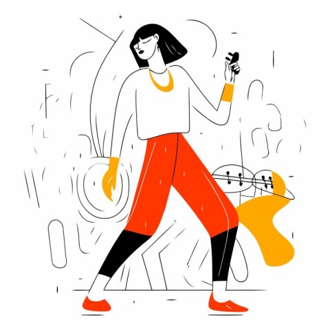 Vector illustration of a young woman dancing in the city. Flat s