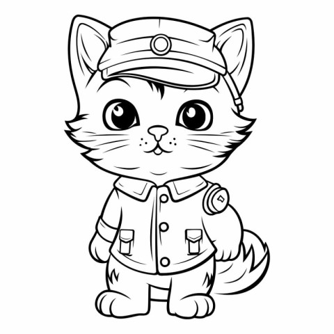 Black and White Cartoon Illustration of Cute Cat Sailor Characte