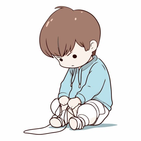 Illustration of a Little Boy Sitting on the Floor and Playing wi