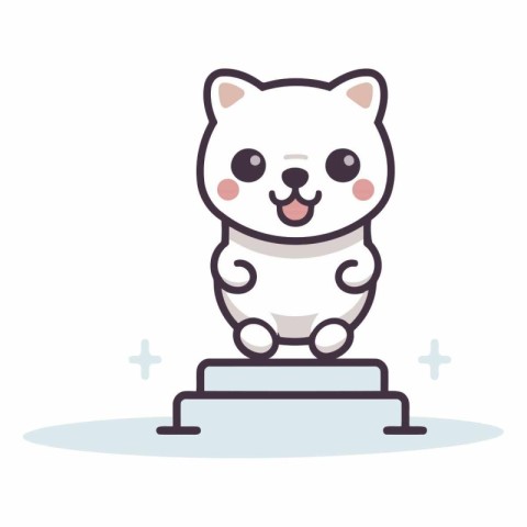 Cute cat sitting on the pedestal in flat style.