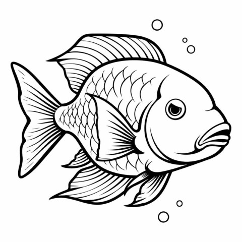 Fish. Coloring book for adults. Black and white vector illustrat