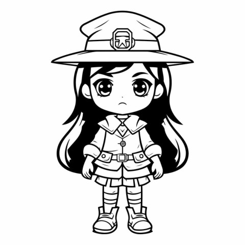 cute little girl firefighter cartoon vector illustration graphic