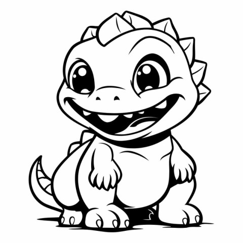 Cute Dinosaur - Black and White Cartoon Illustration. Vector Cha