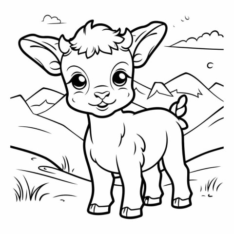 Cute cartoon baby goat. Coloring book page for kids.