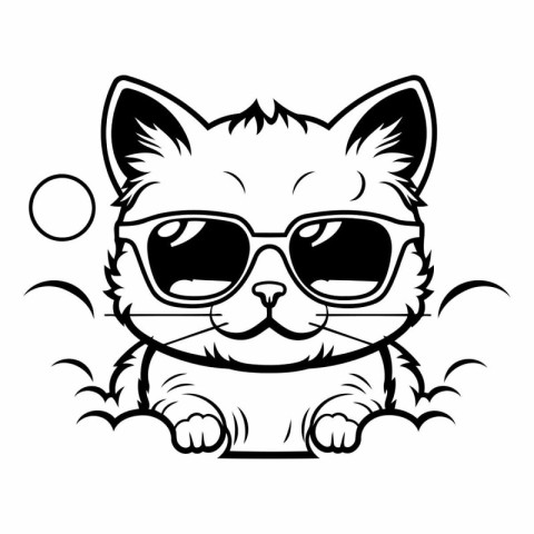 Cute cat in sunglasses isolated on white background.