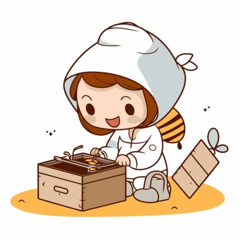 Illustration of a Kid Boy Playing with a Bee and a Box