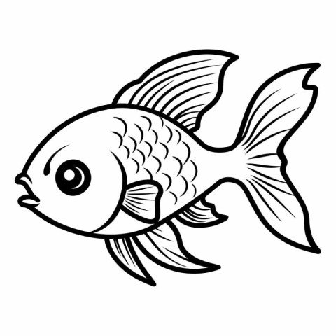 Black and White Cartoon Illustration of Goldfish or Fish Animal