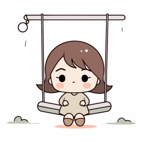 Cute little girl swinging on a swing. Vector clip art.