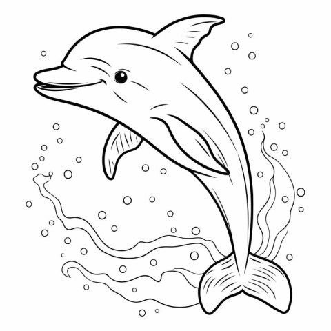 Coloring book for children: Dolphin in the sea