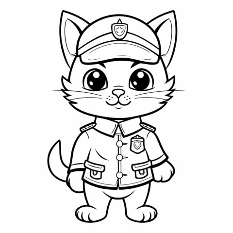 Black and White Cartoon Illustration of Cat Police Character Col