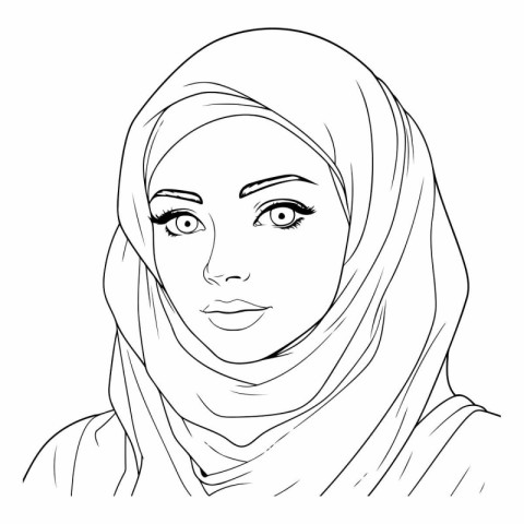 Portrait of a beautiful Muslim woman in a hijab. black and white