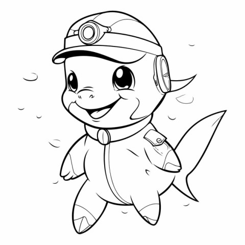 Vector illustration of Cartoon cute baby shark. Coloring book fo