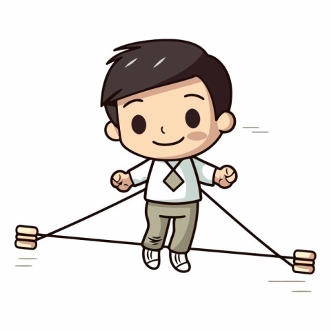 Boy balancing on rope - Vector Cartoon IllustrationÃ¯Â»Â¿